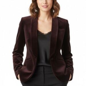 Loft Deep Plum Velvet Shawl Collar One Button Flap Pocket Blazer Jacket Size 4